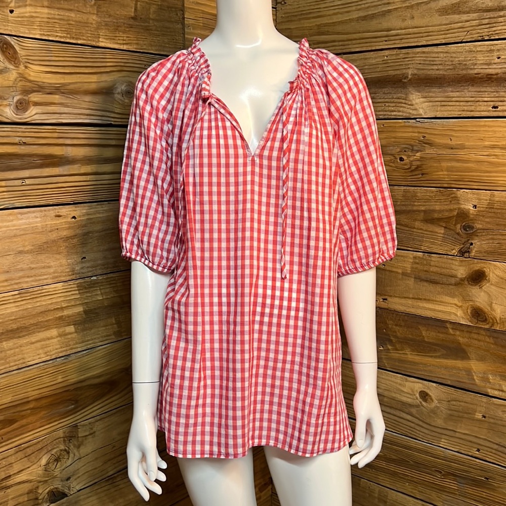 Ann Taylor Factory Red and White Gingham Peasant Blouse